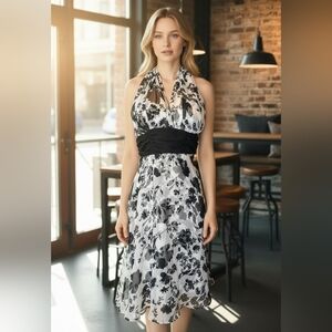 Vtg 90s Halter babydoll dress Y2K Sz 12 Whimsigoth Fairy Wedding Pin Up Silky